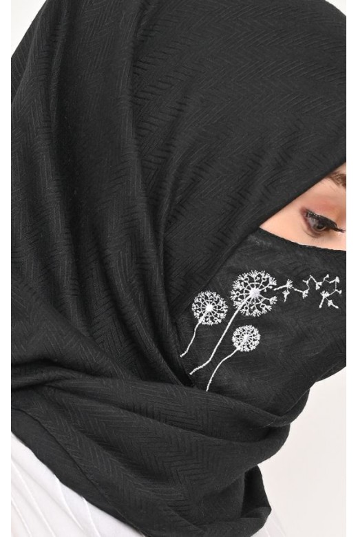 Hijab Segi 4 Voal Zaffron Dandelion Black (Hijab Only)
